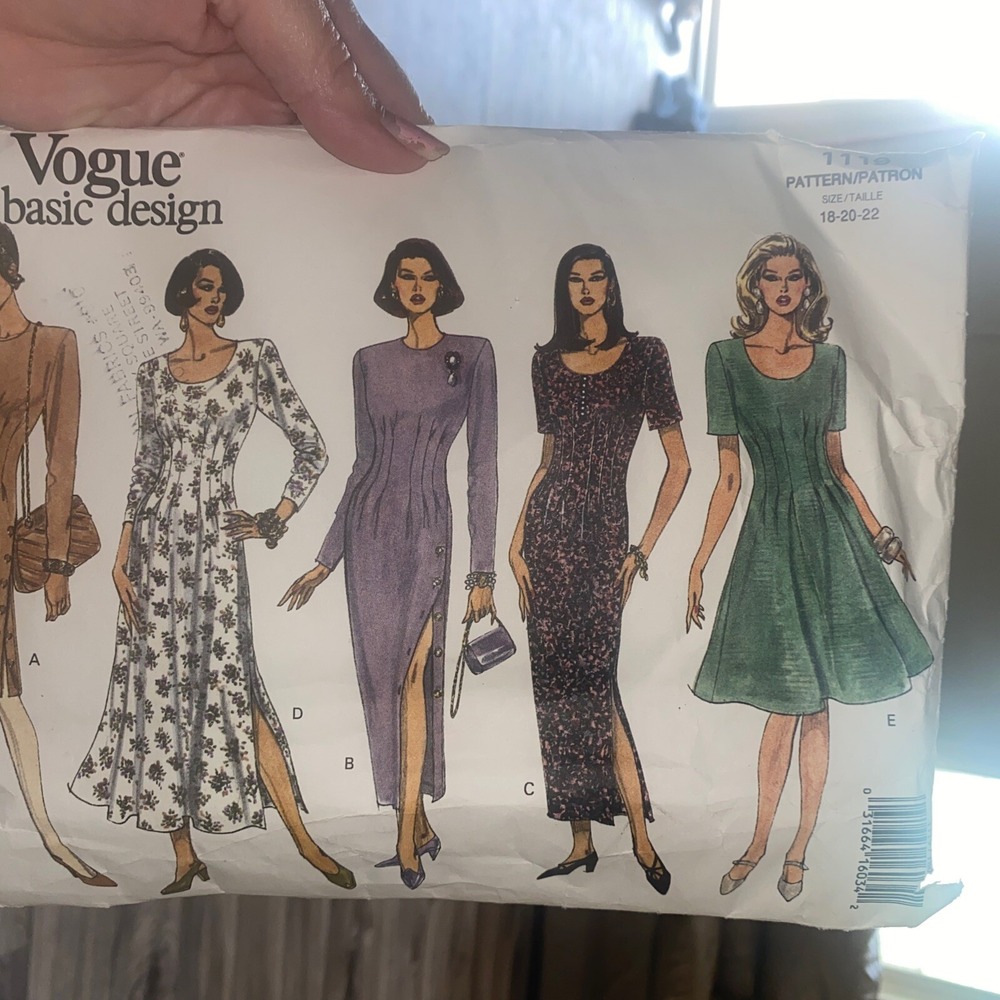 Vogue American Basic Design Pattern 1119 Misses Dress Sizes 18-22 Vintage 1993